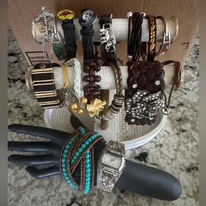 Boho Bracelet Lot Silver Leather Beads